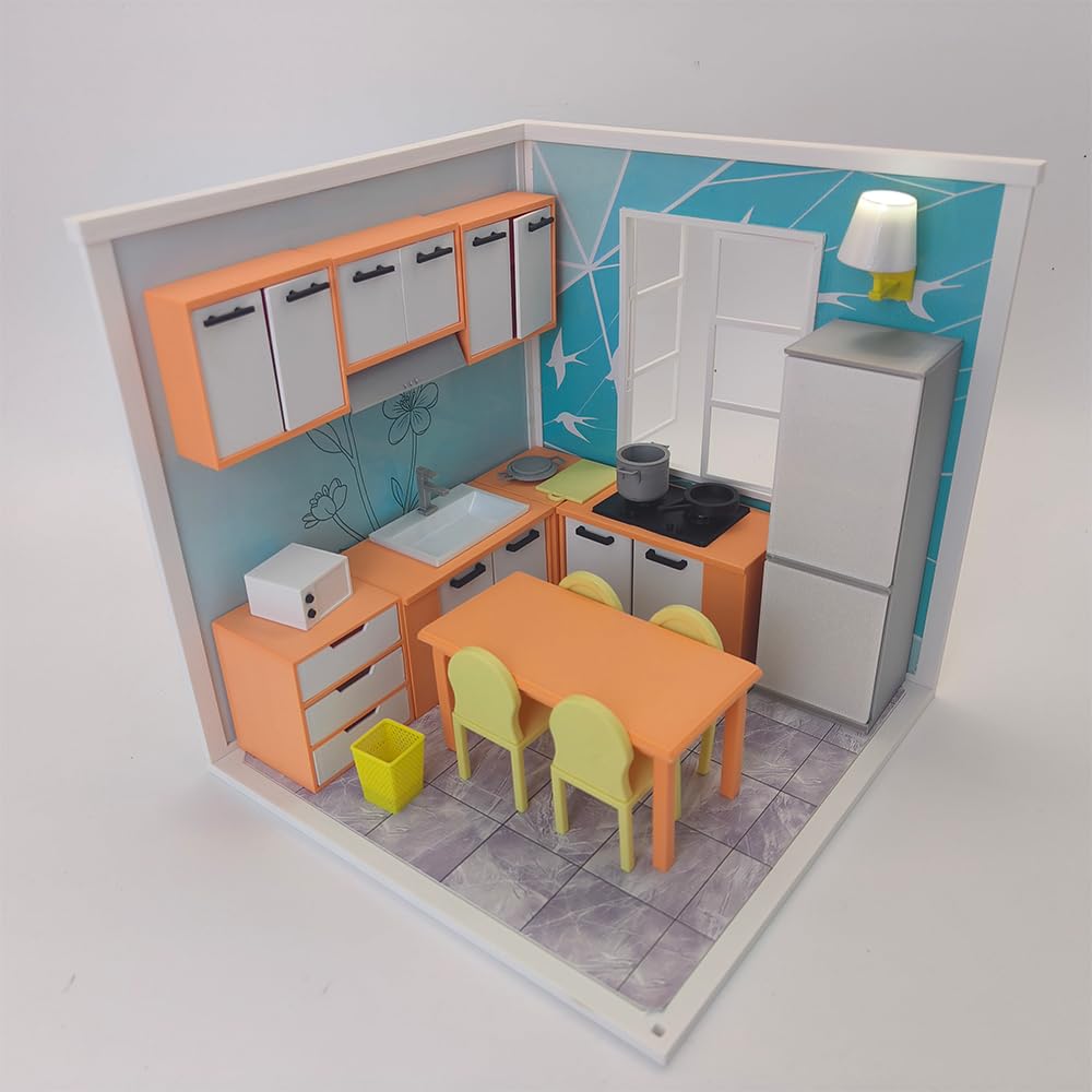 LYTP121004 1/12 wiosna pocałunek chwile wiosna kuchnia druk 3D DIY miniaturowe sceny domek dla lalek kreatywne dekoracje pulpit scenariusze mini modele 30 cm BJD OB lalka