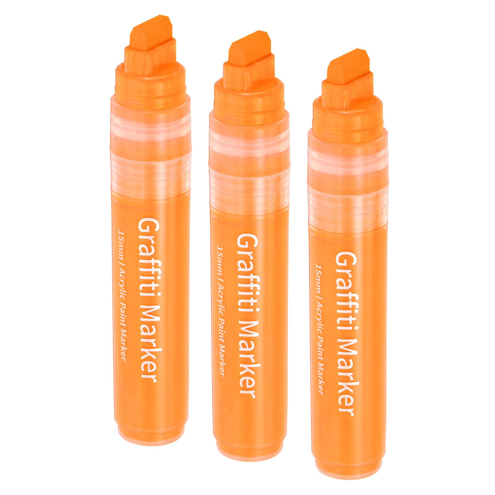 PATIKIL 3 Pcs Graffiti Markers, 15mm Orange Poster Marker Thick Acrylic Paint Markers Pen Big Permanent Markers Large for Rock Painting Stone Glass Wood Canvas Poster Sign Ceramic