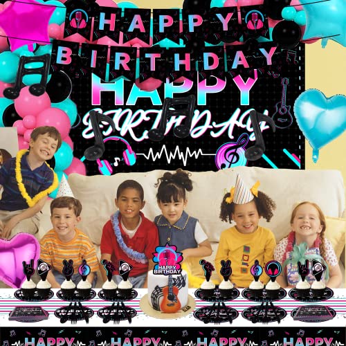 225Pcs Music Party Decoration Birthday Party Supplies Include Birthday Banner, Banner, Cake Topper, Backdrop, Music Foil Balloons, Music Theme Tablecloth, Music Party Supplies For Kids Adults #TOP2
