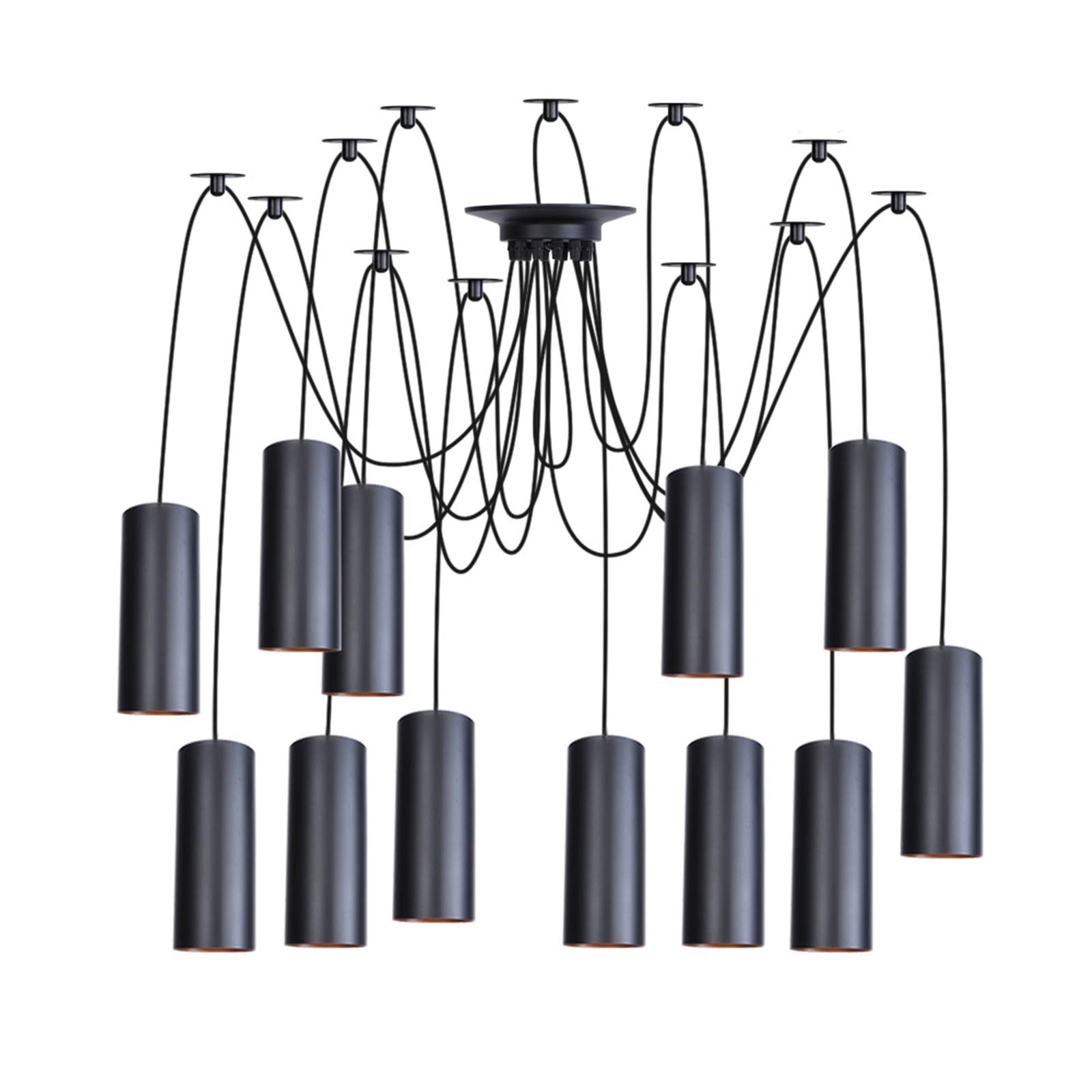 Lustre à suspendre moderne en métal noir finition mate luminaire design pour salon contemporain