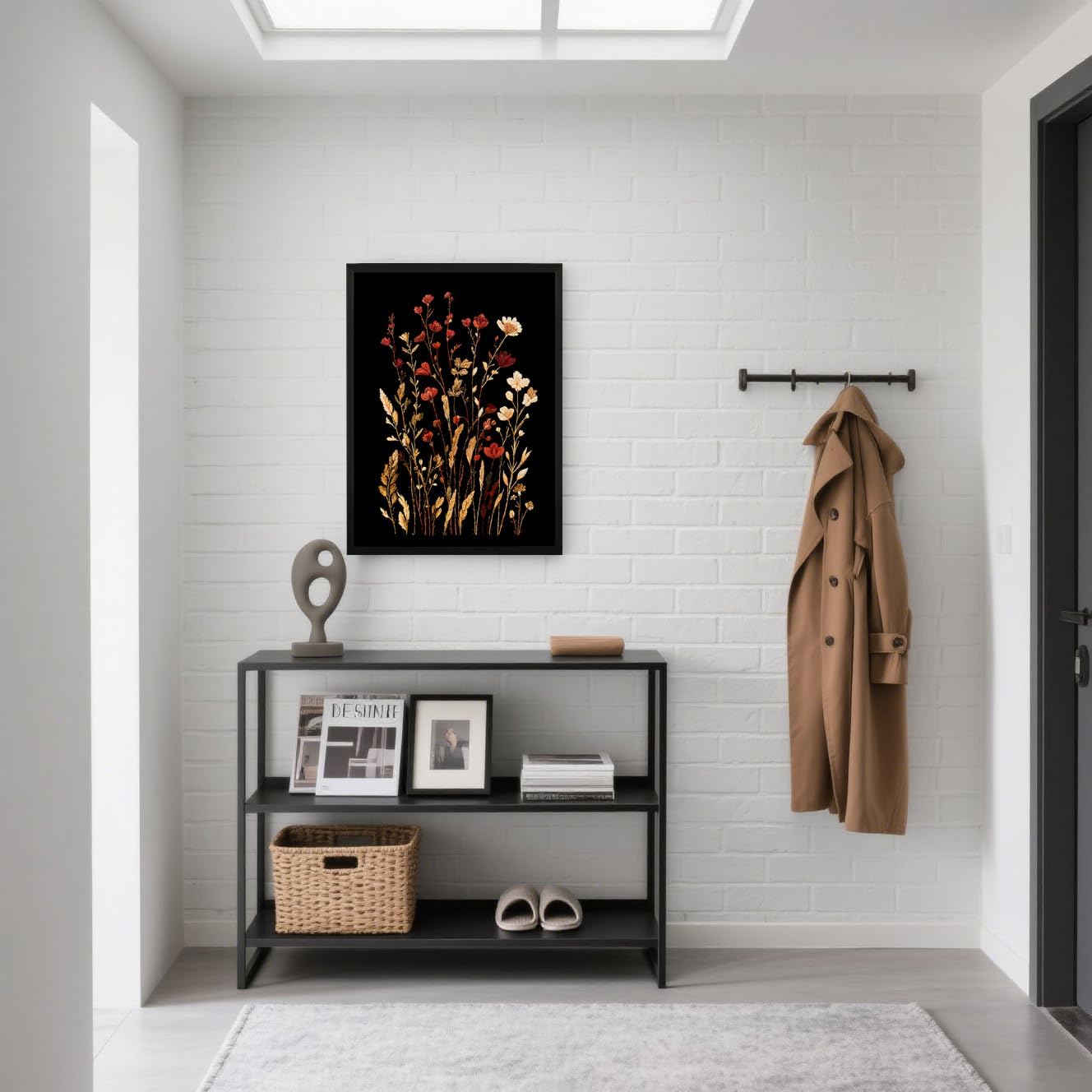 Bathroom Wall Art Decor Canvas Art Wall Decor Framed Flower Wall Art Decor Artwork for Walls Pictures for Bathroom Bedroom 12x16 Inchs Blooming in Dark Flowers Wall Decorations Hallway Over Bed Decor
