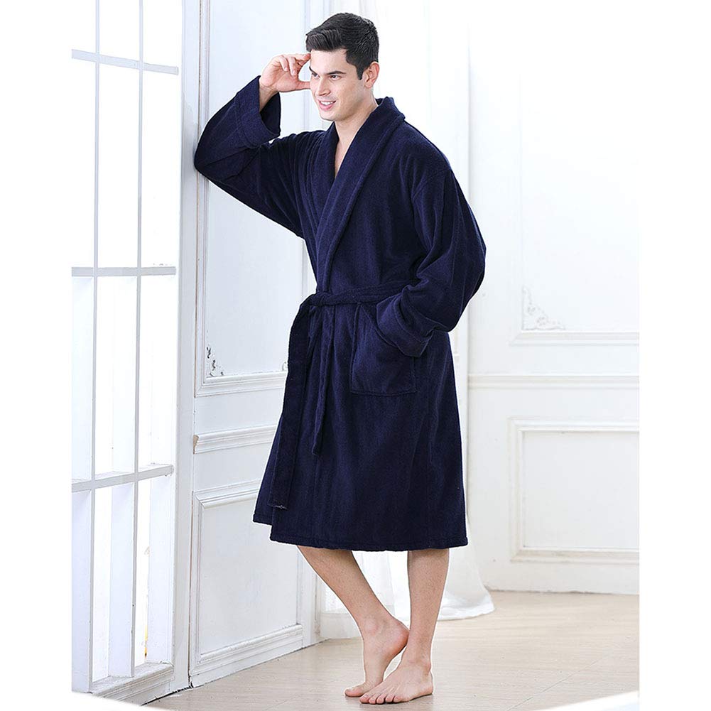 Bathrobe Accappatoio da Uomo,Vestaglia Grande in Spugna di Cotone per Hotel Spa,con Tasche e Cintura, Taglia Unica
