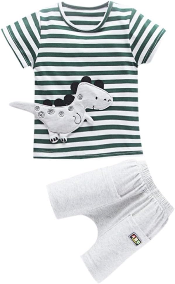 Boys Clothing Sets, SHOBDW Kids Baby Fashion Cartoon Dinosaur Stripe Prints Short Sleeve T-Shirt Tops + Shorts Casual Beach Outfits Clothes