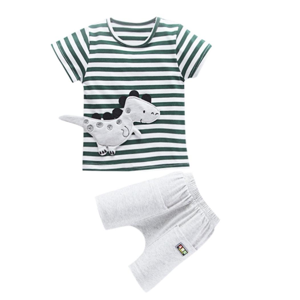 Boys Clothing Sets, SHOBDW Kids Baby Fashion Cartoon Dinosaur Stripe Prints Short Sleeve T-Shirt Tops + Shorts Casual Beach Outfits Clothes