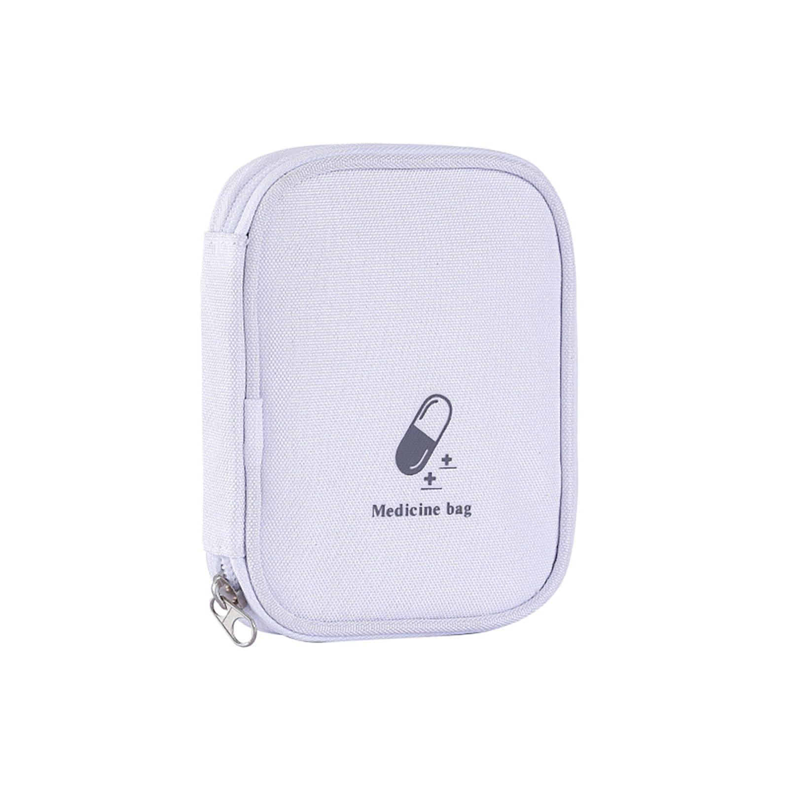 WJZWQZ Small First Aid Bag Empty, Portable Travel Pill Bag Double Zipper First Aid Pouch with Handle for Family Outdoors Hiking, White
