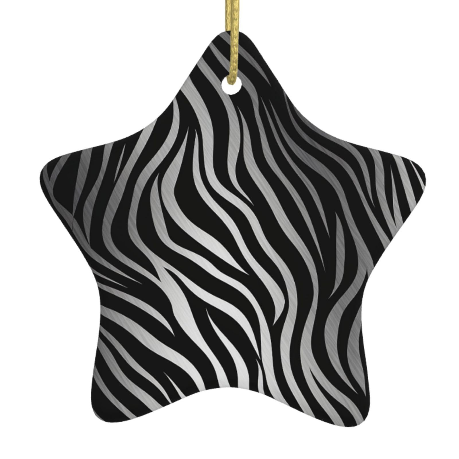 Ceramic Christmas Tree Hanging Ornaments with Gold Ropes Christmas Tree Decorations Star Ceramic Zebra Print Pendant Keepsake Decorations for Holiday Xmas Gift Ideas