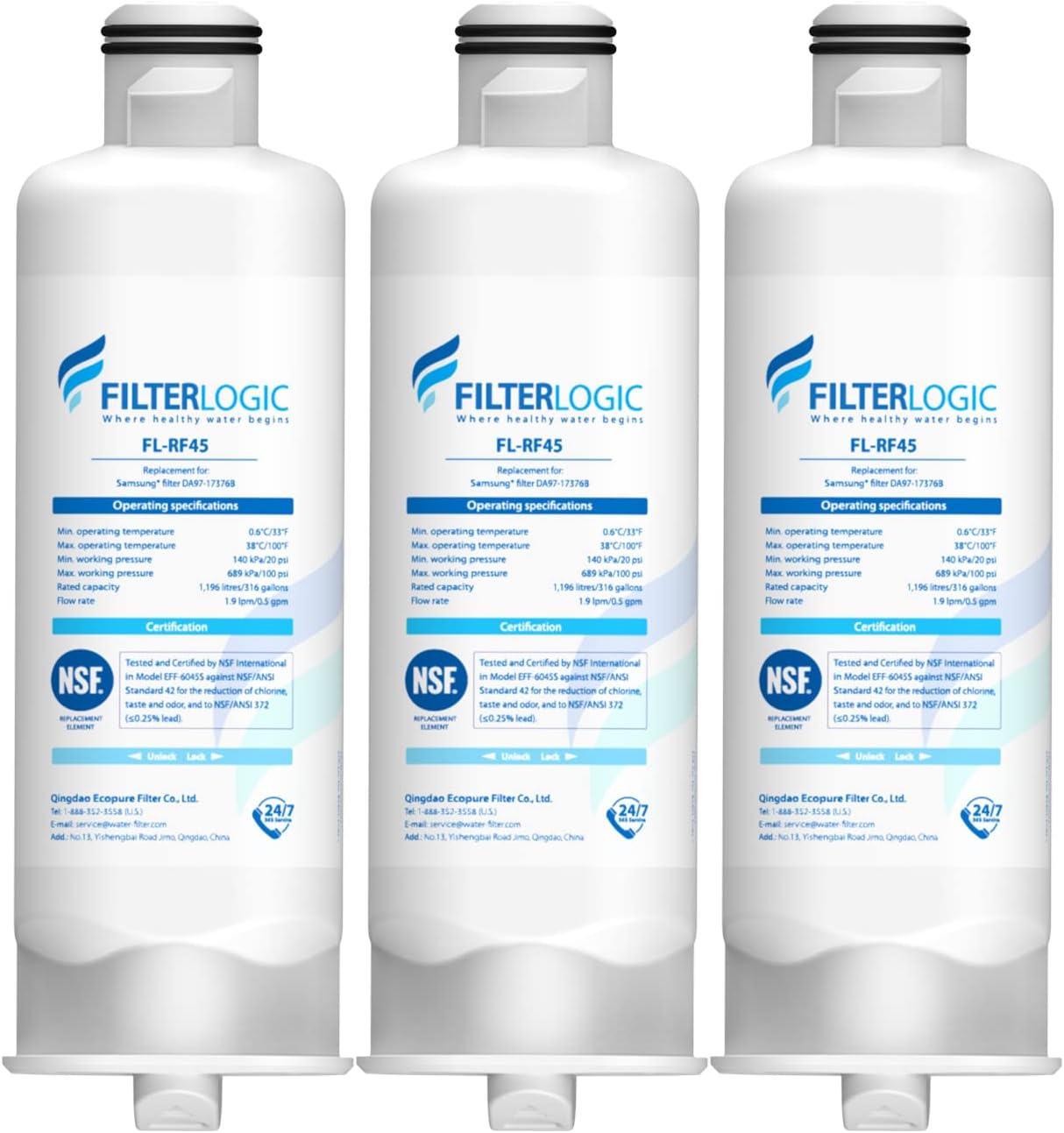 Filterlogic DA9717376B Refrigerator Water Filter, Replacement for