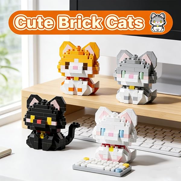 Lot de Mini Blocs de Construction Chat, 4 PCS Jouets de Construction Puzzle 3D Chat, Animaux Jouets Enfant Convient aux Adultes et aux Enfants Cadeau Anniversaire Enfants - 3