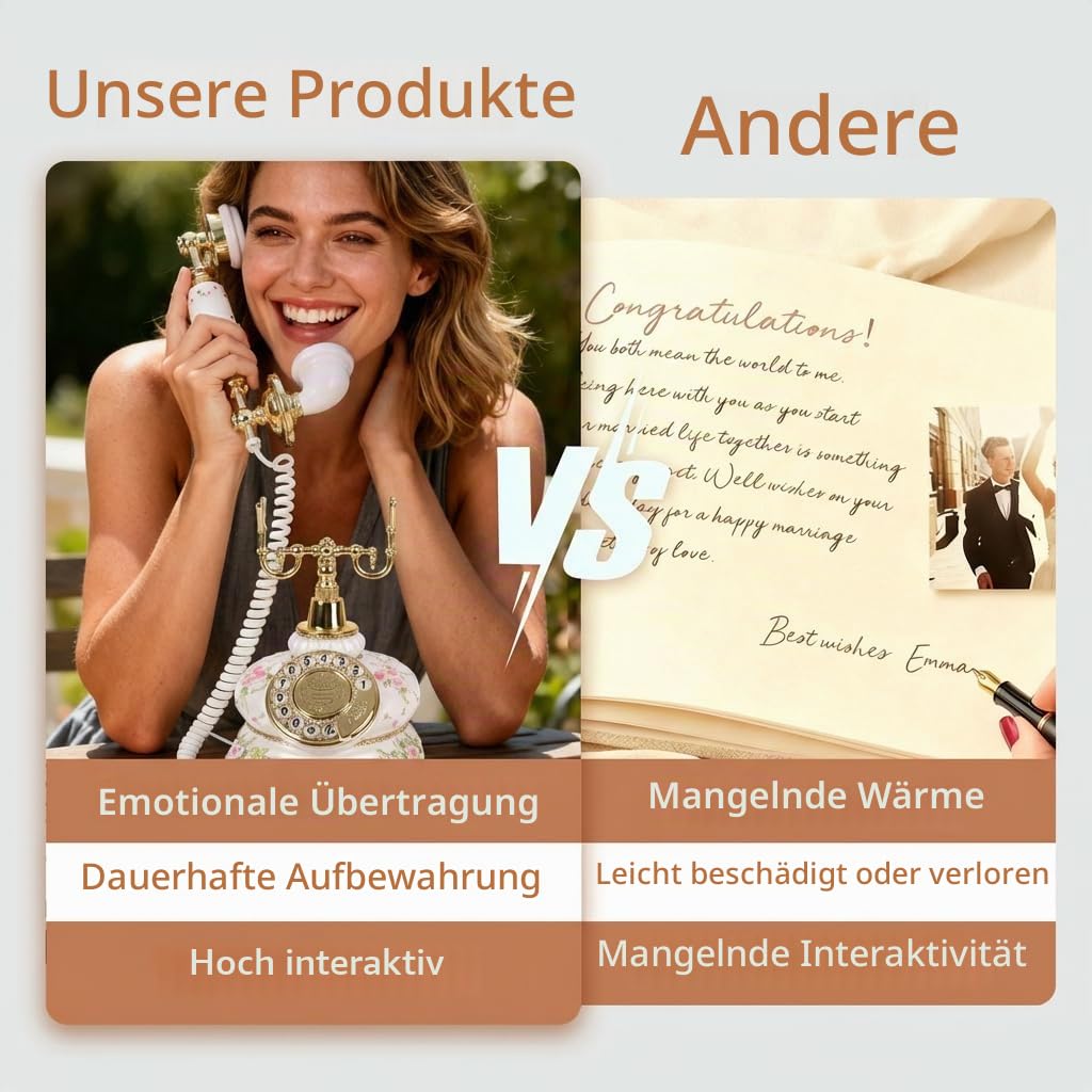 Audio Gästebuch Hochzeit Telefon, Audio Gästebuch Telefonrekorder, Hinterlassen Sie eine Nachricht nach dem Ton Gästetelefon, für Hochzeiten, Partys, Geburtstage, Abschlussfeiern (Blume gestreift)