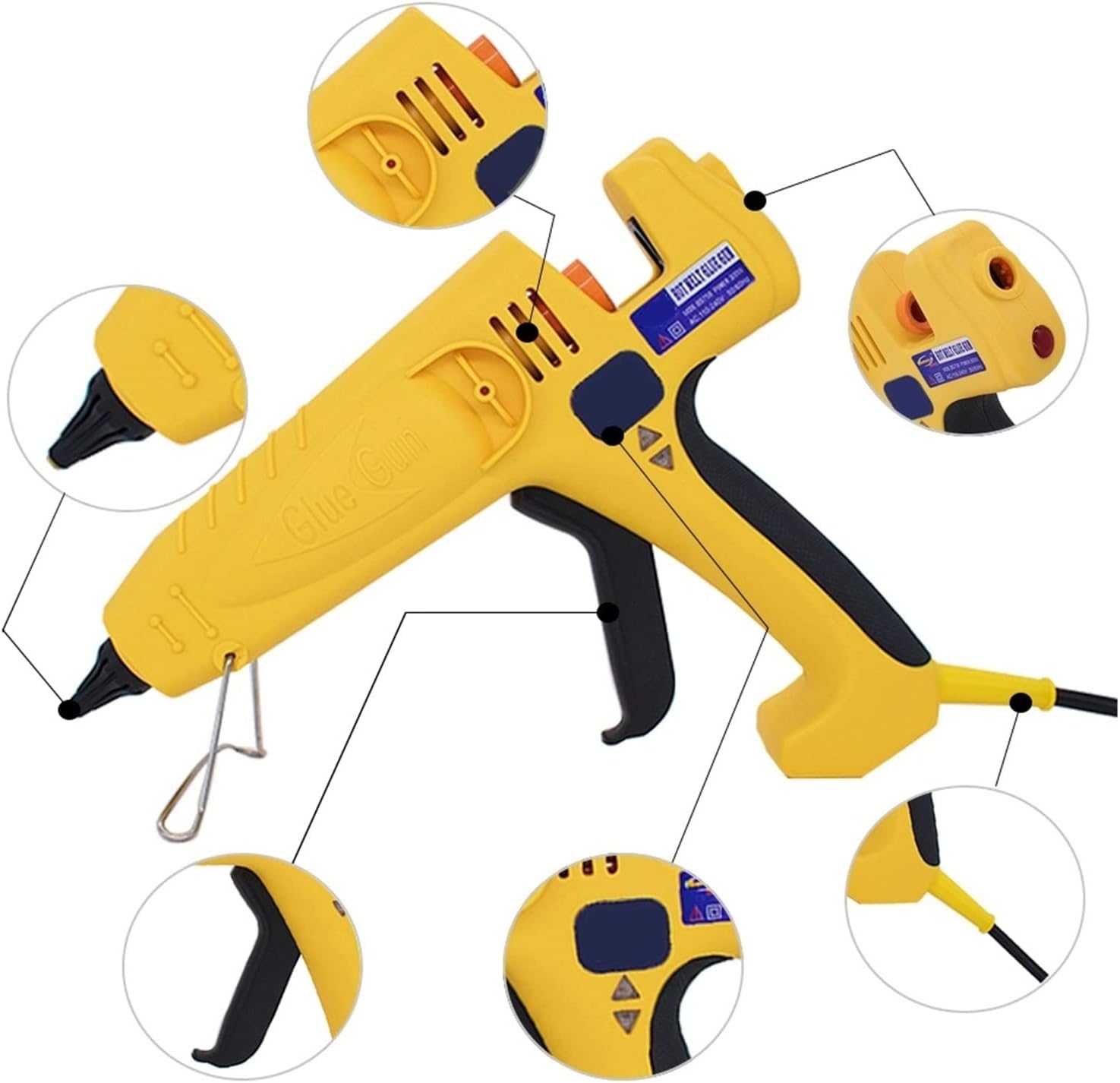 Hot Glue Gun 500W High Power Hot Melt Glue Gun Craft Repair Tools Heat Glue Gun with 11mm Glue Sticks Industrial Rod for DIY Arts, Crafts and Quick Repairs(Yellow)