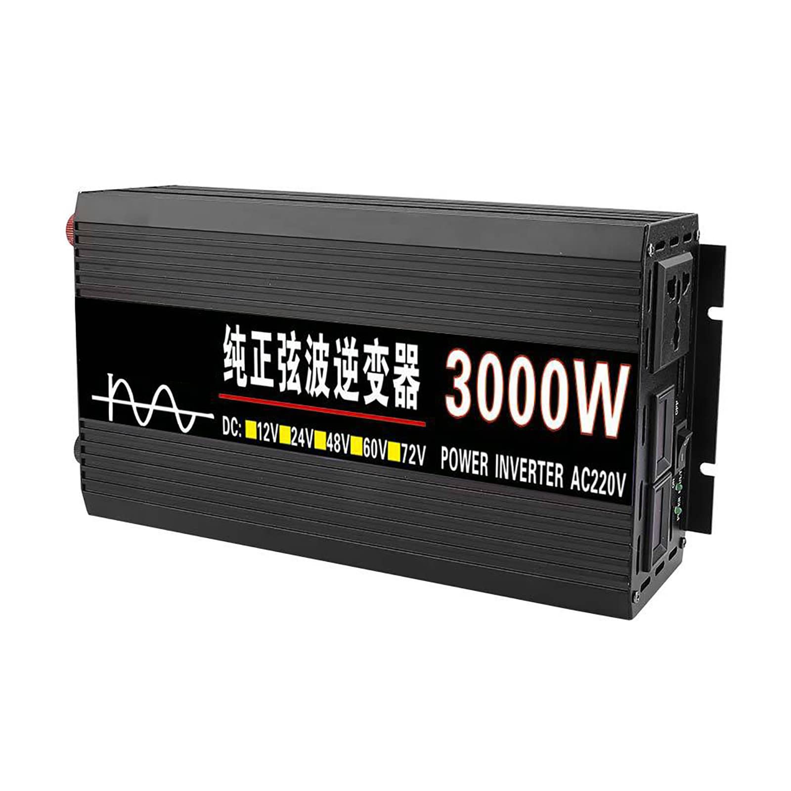 LJZLJZVehicle Pure Sine Wave Inverter, Household Power Inverter, 12V/24V.48V/60V to 220V, LCD Display, 2 Battery Clips,3000W-24V