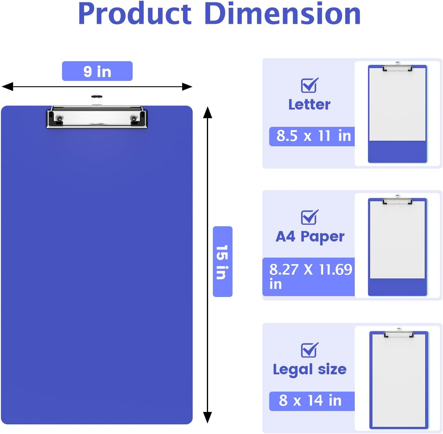 Legal Size Clipboard, Blues Plastic 8.5 x 14 Clip Board for Lawers, Heavy Duty Butterfly Clip, 9 x 15 in, Office & School Supply(Pack of 10)