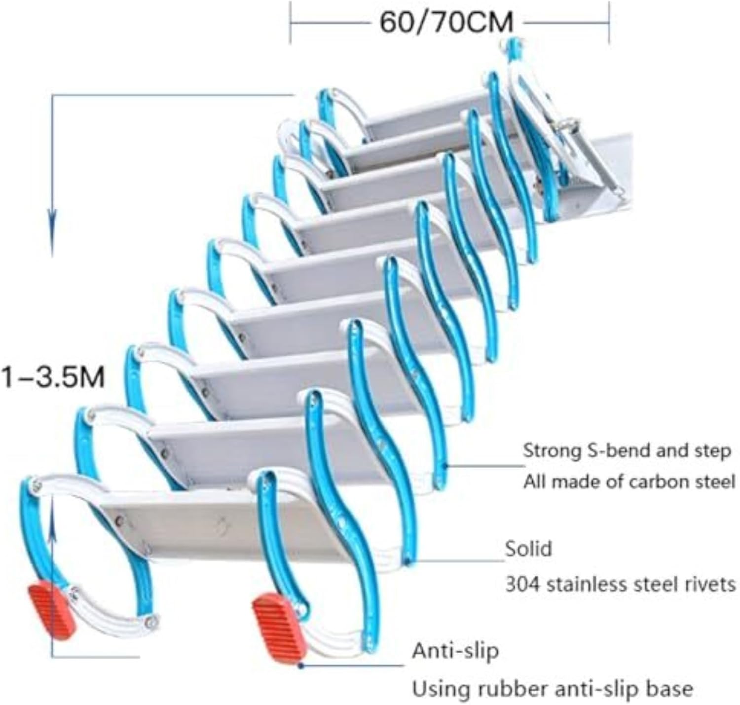 attic ladders Heavy-Duty Retractable Attic Ladder, Space-Saving Telescoping Wall-Mounted Folding Staircase, 300kg Capacity(3.5-3.75m)