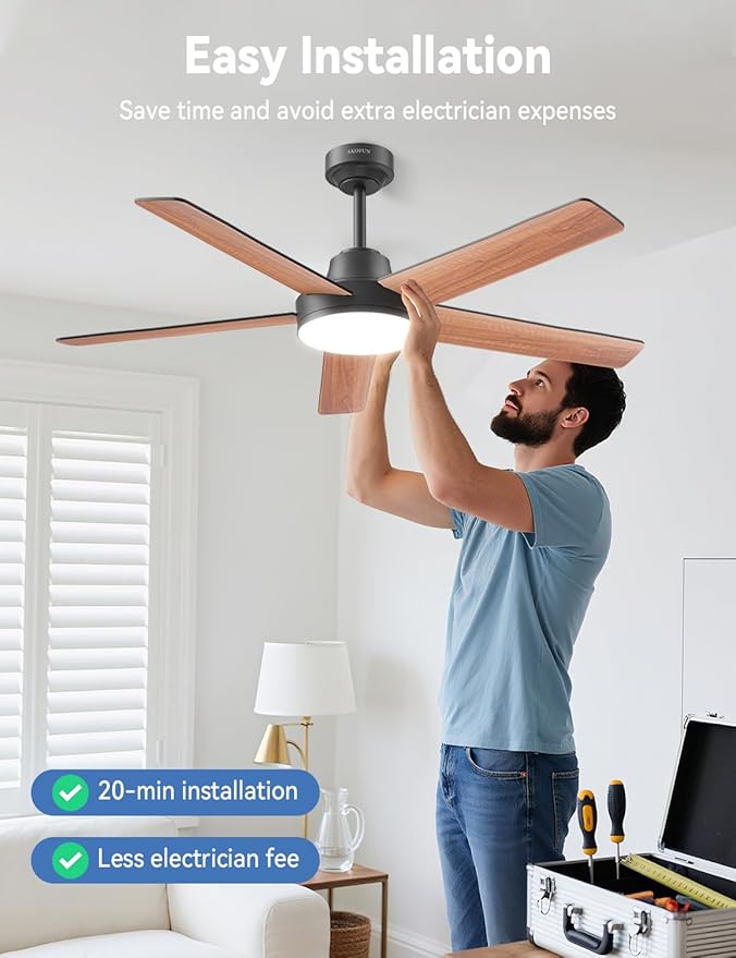 Ventilador de Techo 52 Pulgadas con Luz LED, 6 Velocidades, miniatura 8