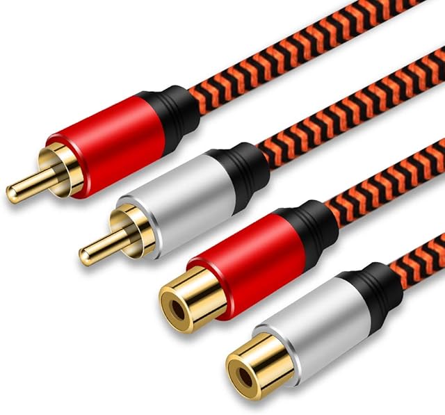 2RCA Extension Cable 1M, LiuTian Gold-Plated [Copper Shell] [Heavy Duty] Nylon Braid 2 RCA Male to 2 RCA Female Stereo Audio Extension Cable, RCA Cable.
