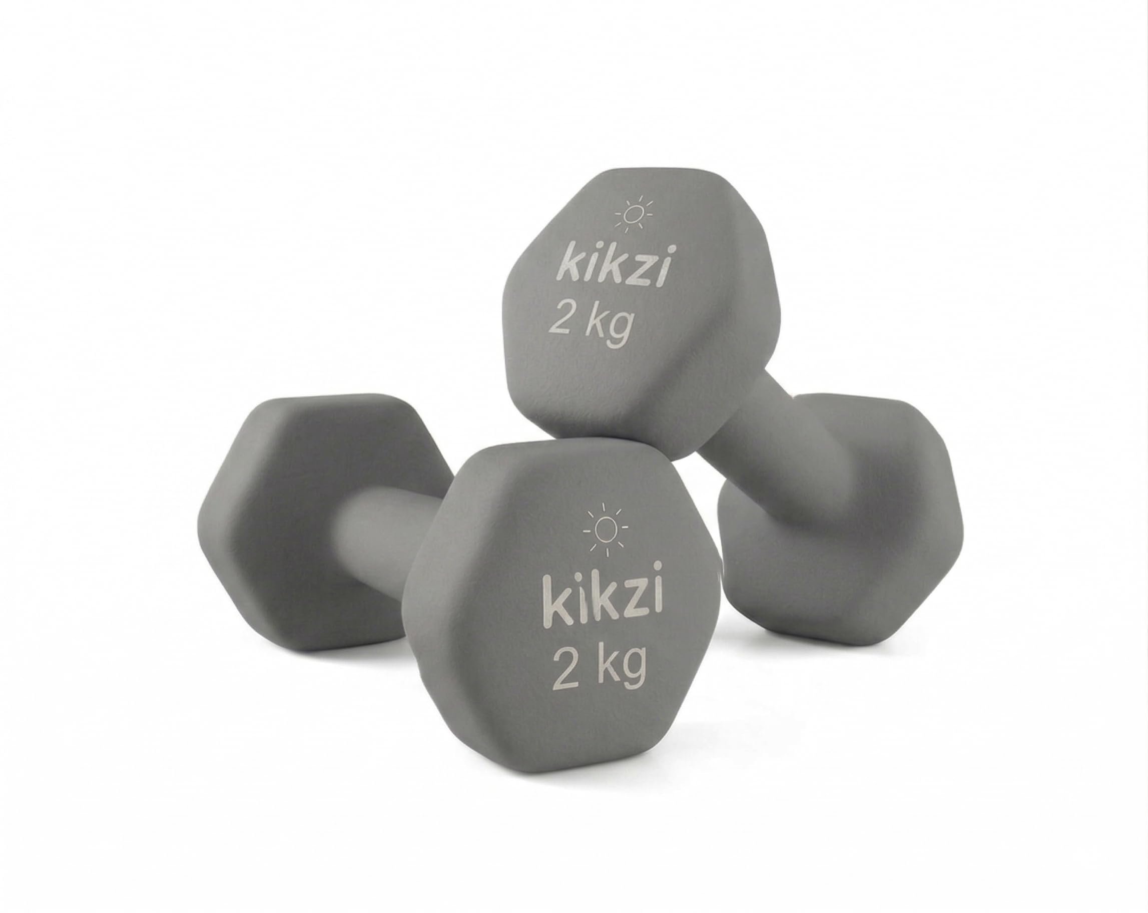 Kikzi® Pair Neoprene Dumbbell Non-Slip Grip Cast Iron Core Hand Weights Home Gym (yoga/pilates) (2 x 2kg - Grey)