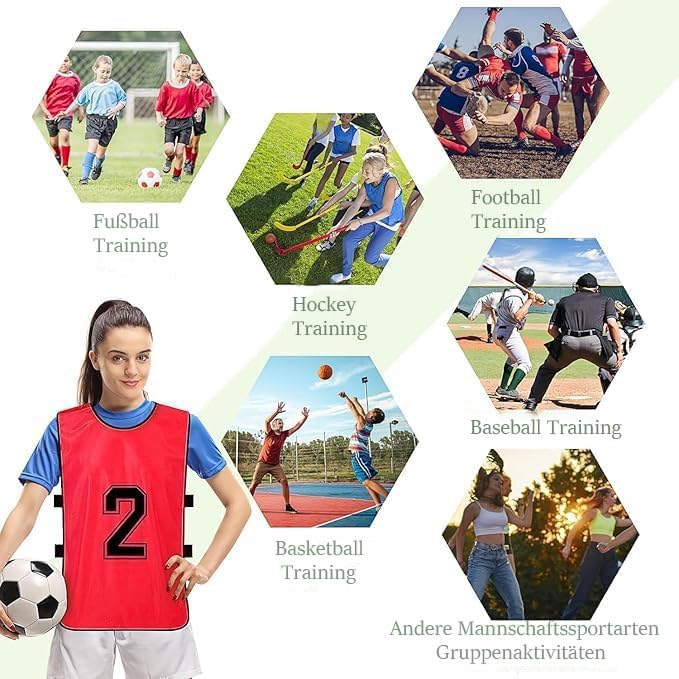 24 Stück Fußball Leibchen Herren Trainingsleibchen, 63 x 43 cm Team-Spiel Bibs für Jugend, Westen fürs Teamtraining für Erwachsene Football, Basketball, Volleyball (12 x Rot, 12 x Grün)