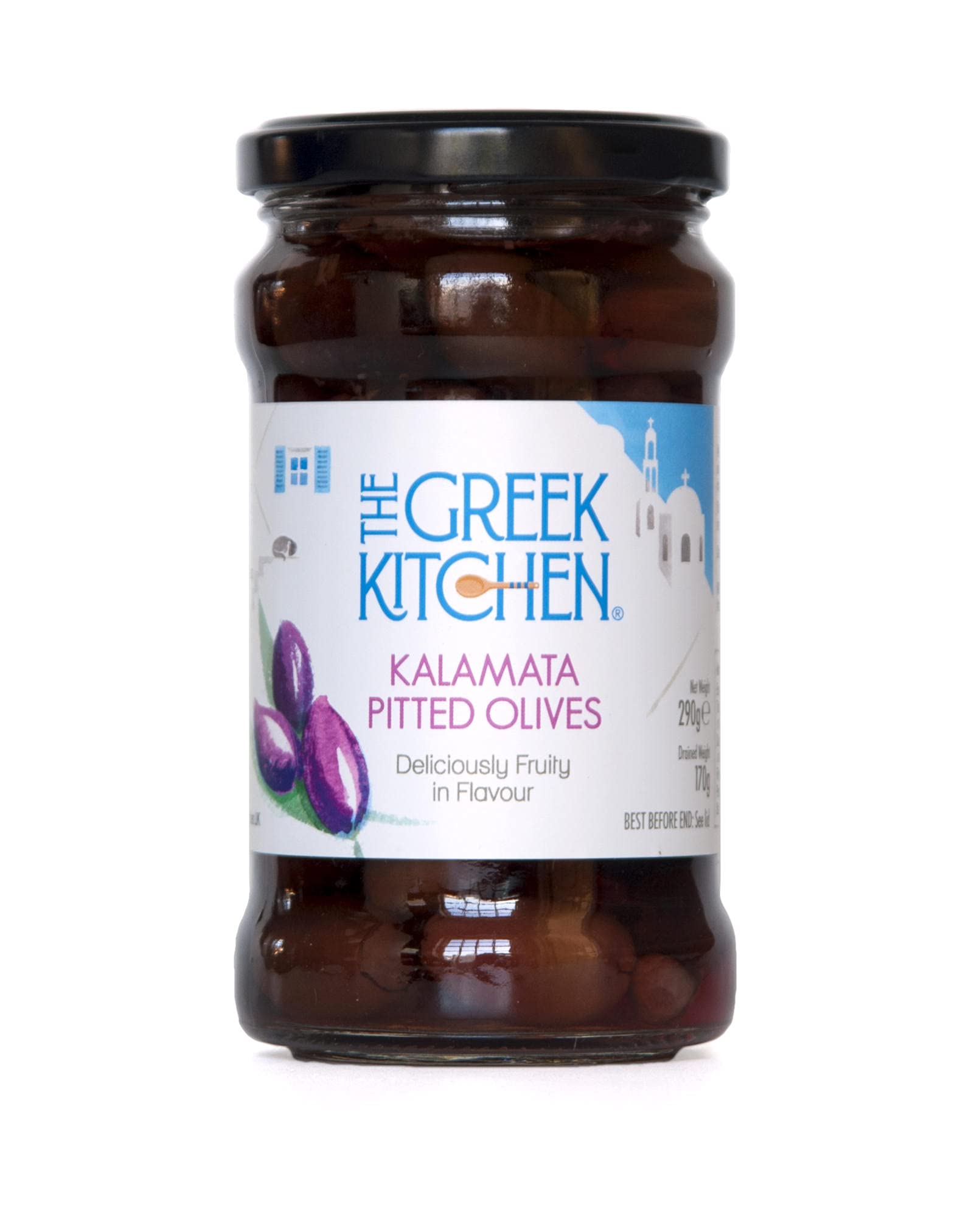 The Greek Kitchen Aceitunas deshuesadas Kalamata – recogidas a mano y curadas naturalmente, 290g