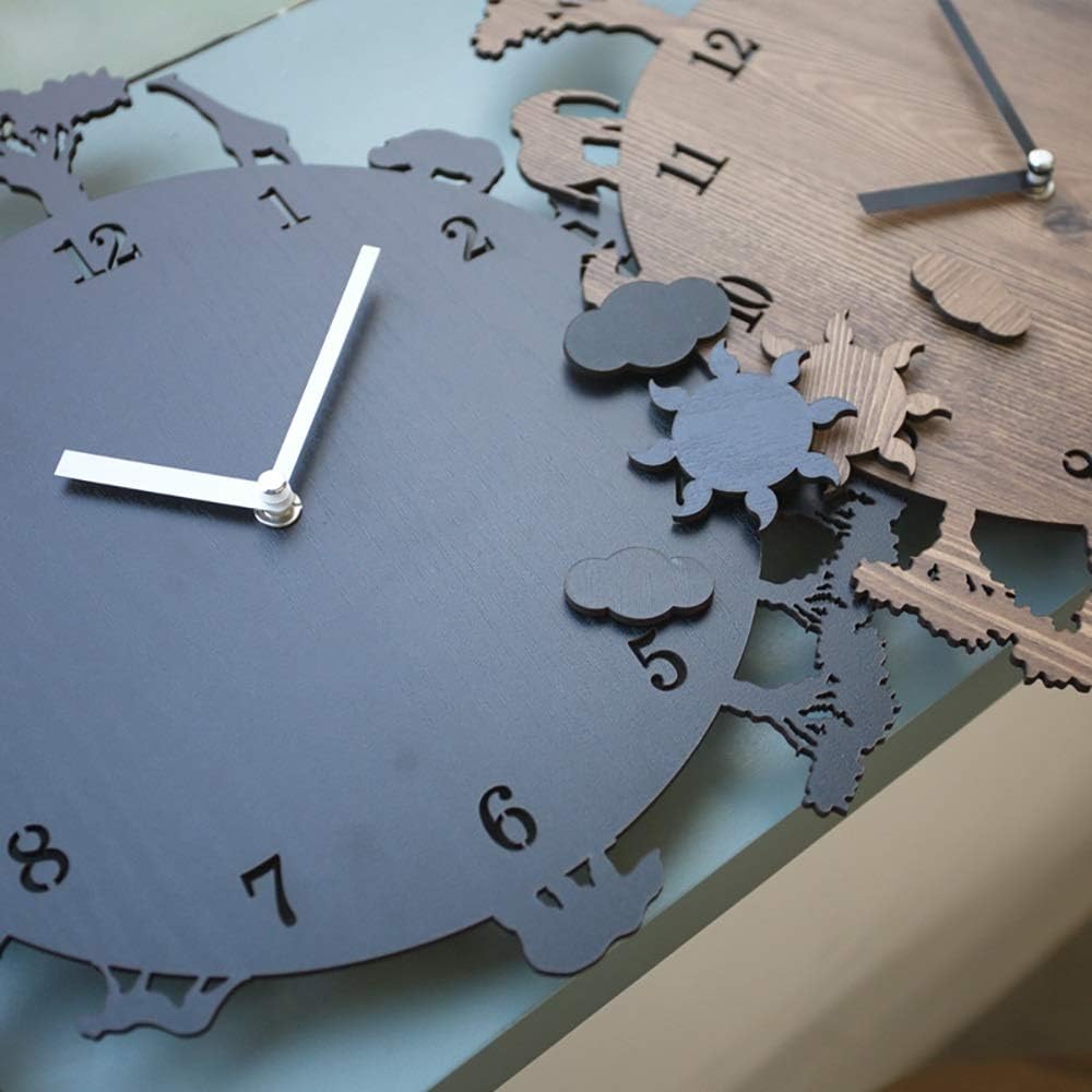 Wall Clock Creative Cartoon Animal Clock Bedroom Mute 12 Inch Wall Wall Clock Living Room Modern (Color : Brown) (Color : Brown)