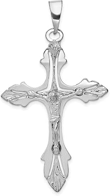14k Real Gold Crucifix Pendant for Men and Women Religious White Gold Cross Necklace with Polished Finish Detailed Jesus Charm Spiritual Faith Jewelry Catholic Christian Devotional Symbolic Design