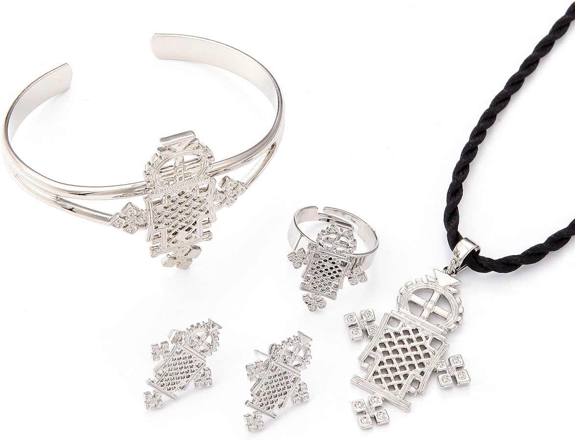 CB Gold JewelryEthiopian Classic Cross Jewelry Silver Plated Habesha Jewelry Wedding 4PCS Sets