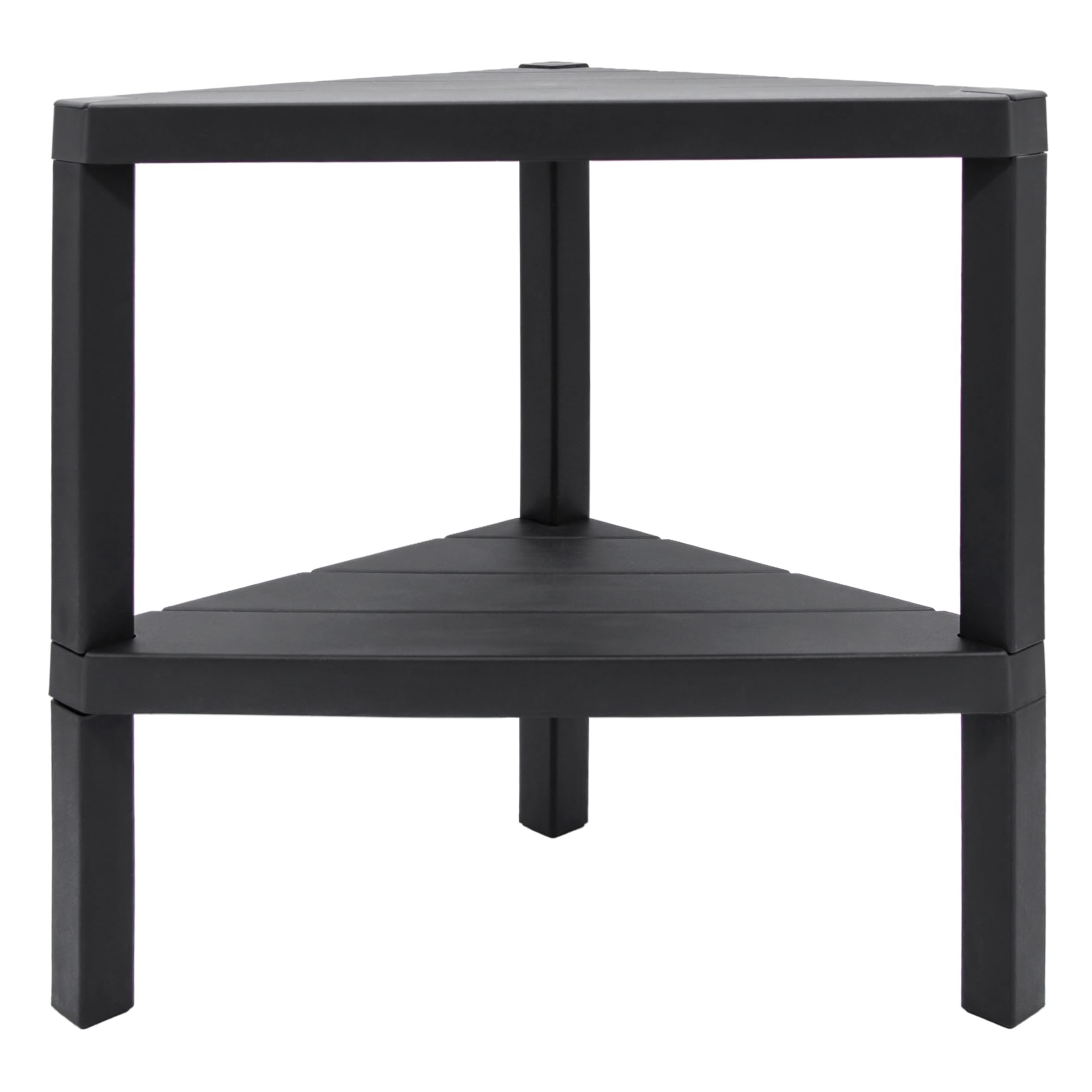 Spetebo Mesa auxiliar de plástico triangular en antracita, 46 x 45 cm, estantería esquinera pequeña con 2 estantes, mesa de centro decorativa, balcón, mesa de noche, balcón, estantería