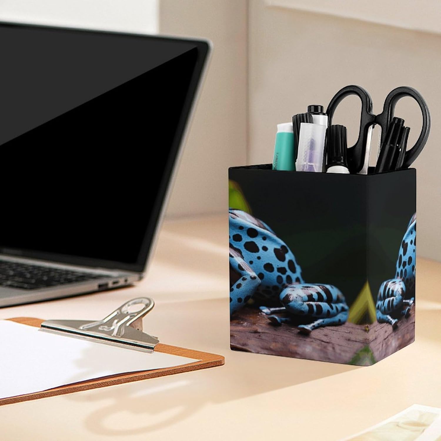 Dart Frog Blue Pen Holder Square Desk Organizer for Office Studio image 5