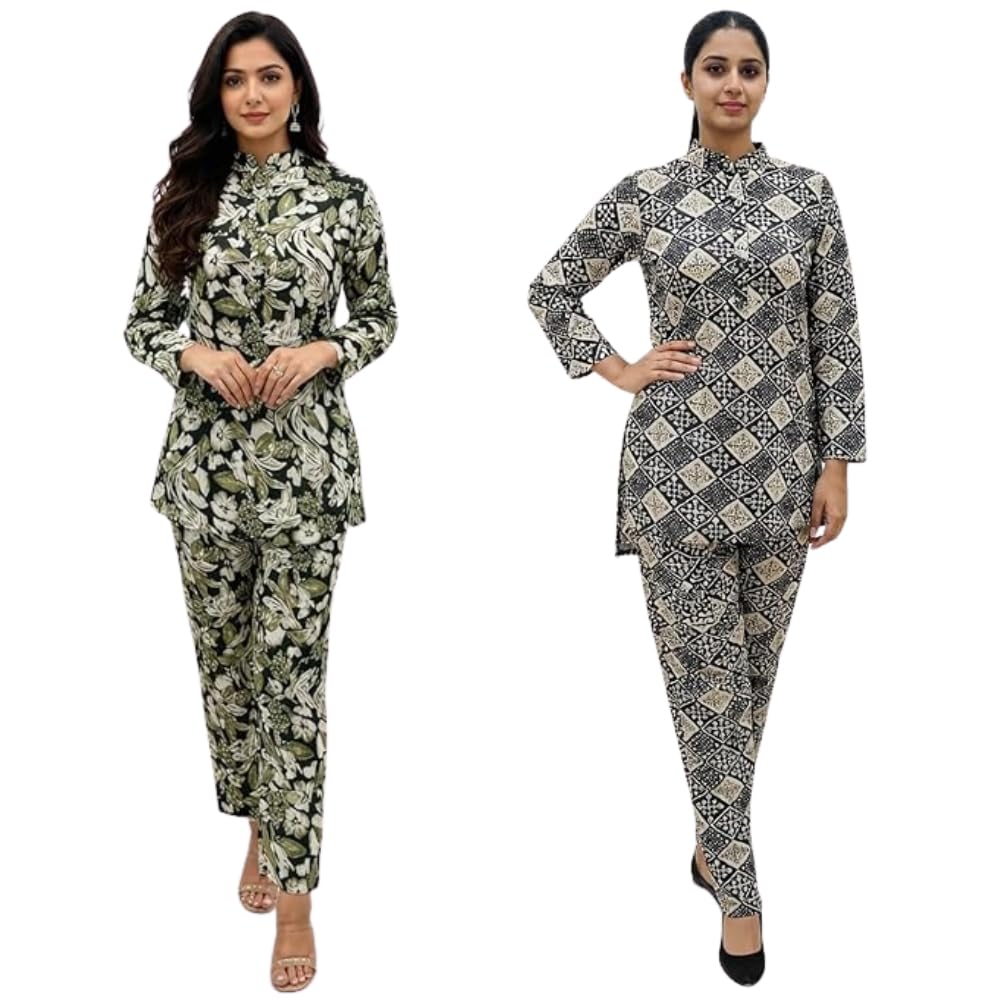 ridaa Women Multicolor Floral Printed Co-ord Set Combo | Top & Pant Combo | Casual Everyday Wear | Elegant Stylish Matching Outfit | Relaxed Regular Fit For Women-picture-12