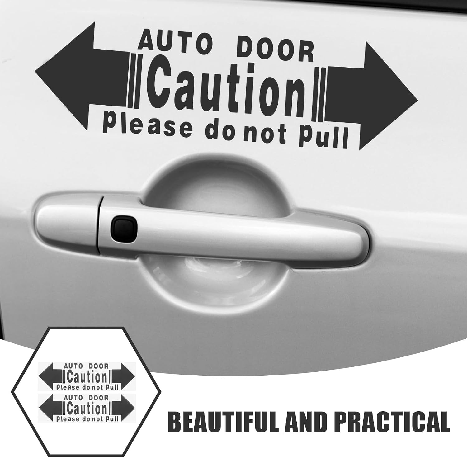 BETOOKY 2pcs Car Door Handle Warning Stickers Peel and Stick Reflective Decals for Automatic Vehicle Doors Safety Reminder for Cars and Suvs