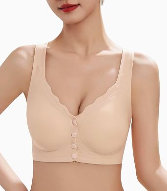 Women Bra Front Closure Fastening Wireless Post Surgery Mastectom Jelly Bras for Elderly Old Women with Soft Seamless Support Padded Bralette