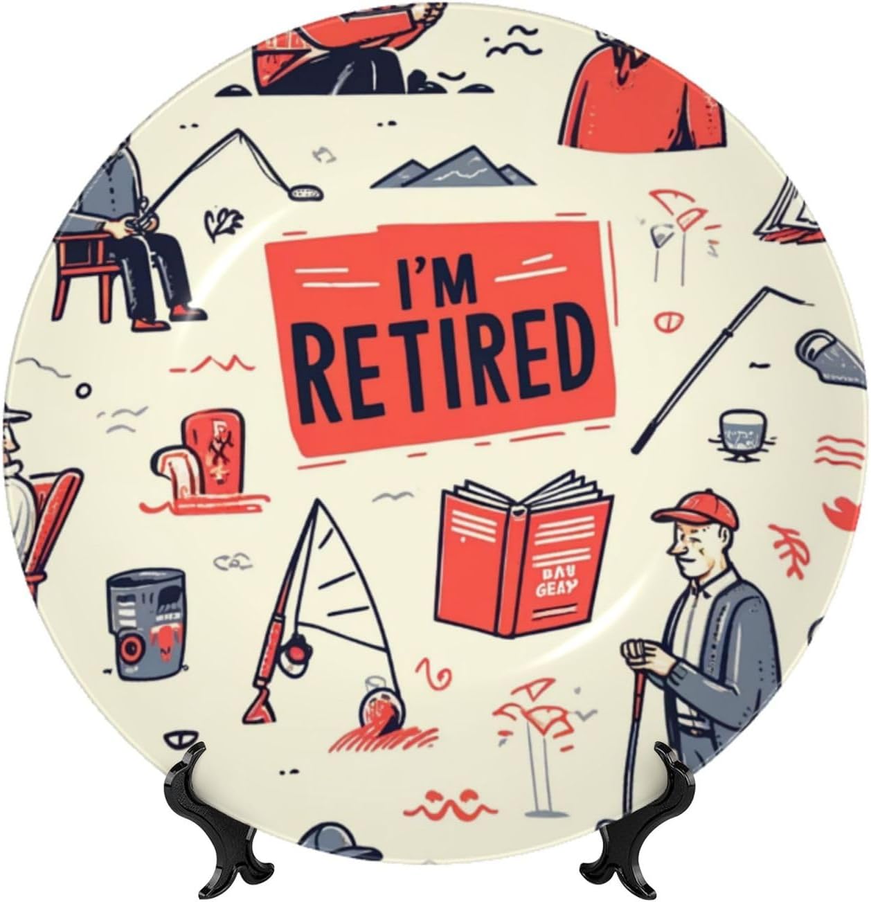 I'M-Retired-Retirement 10 Inch Decorative Plate With Stand, Elegant Display Wall Plate For Home Decor