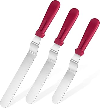 Icing Spatula, U-Taste Offset Spatula Set with 6", 8", 10" Blade, 18/0 Stainless Steel with PP Plastic Handle Angled Cake Decorating Frosting Spatula Set of 3 Red