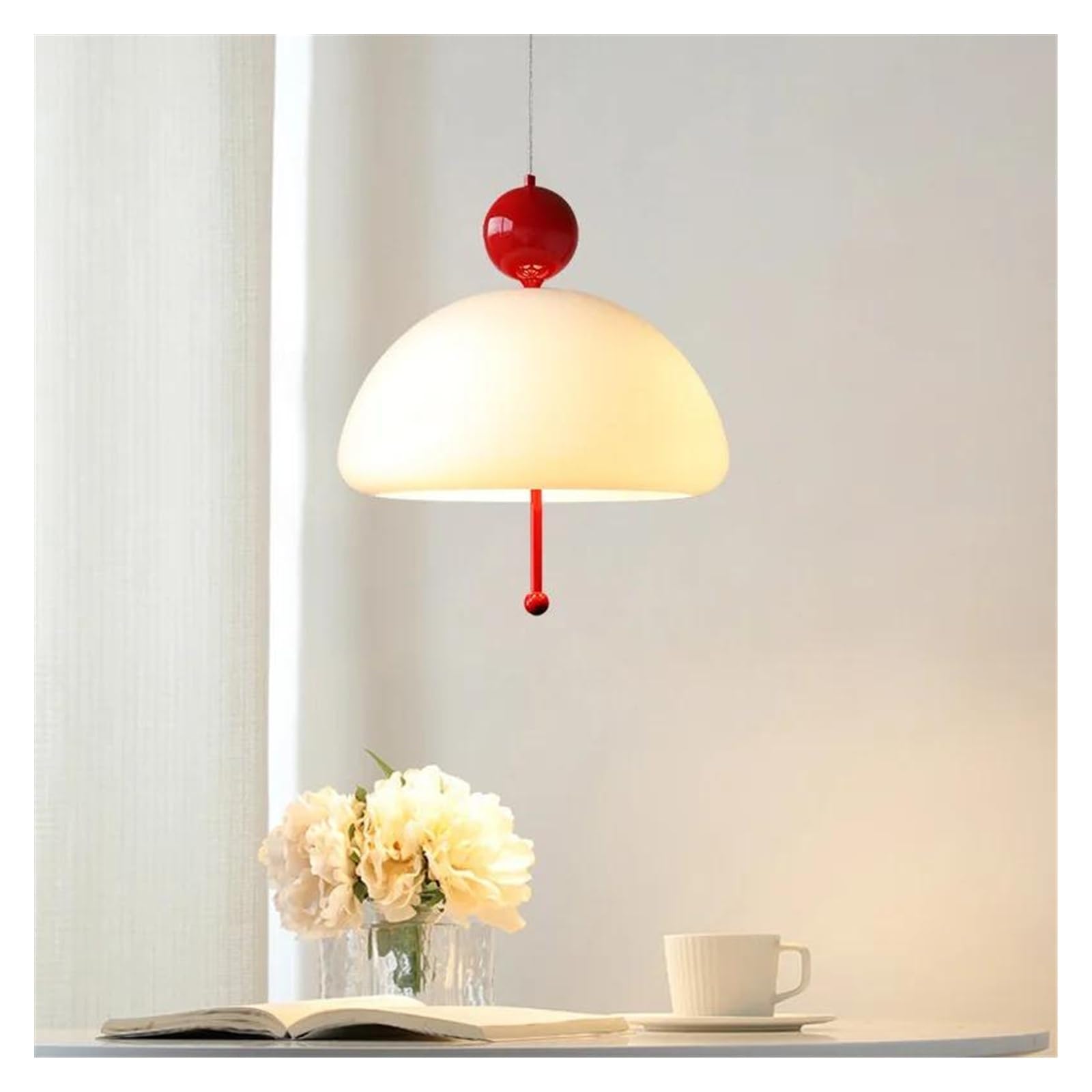 HYJAUSXB Medieval Style French Cream White Jade Glass Lamps Retro Simple Front Aisle Warm Atmosphere Restaurant Mushroom LED Chandelier(Red)
