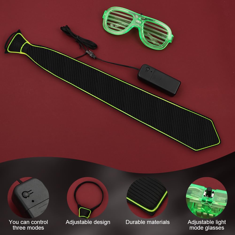 Alaoo LED Light Up Glasses Glow, 2Pcs Light Up Neckties with 3 Flash Modes LED Glow - Image 3