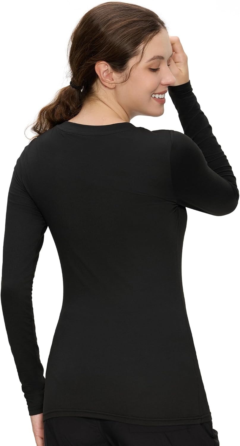 Underscrub Long Sleeve Women - Scoop Neck Scrubs Undershirt Soft Stretch Fitted Top - Image 2