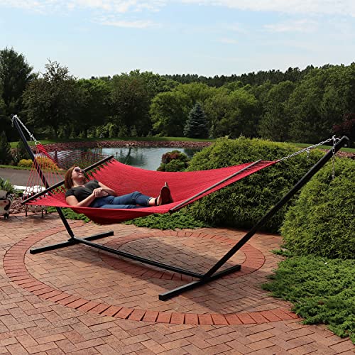 Sunnydaze Soft-Spun Polyester Rope Double Hammock - 600-Pound Weight Capacity - Red #TOP7