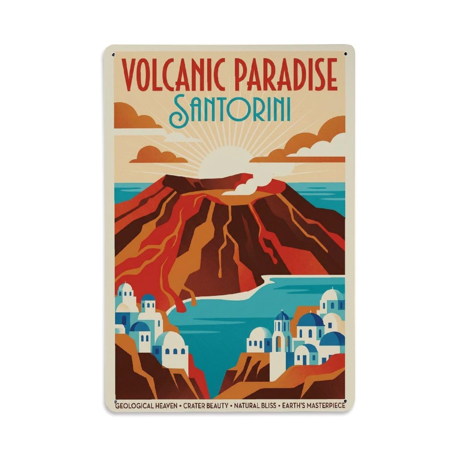 Gead 8X12inch Style Vintage Travel Santorini Volcanic Paradise Metal Tin Sign