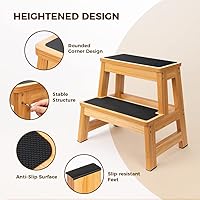 Vista 4 de StrongTek Taburete de madera, 17 pulgadas de alto diseño de dos pasos para adultos y niños, resistente capacidad de 500 libras con escalones