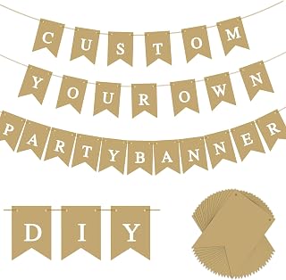 24pcs Custom Beige Banner kit-Make Your Own Banner - Design Swallowtail Flags for Kids and Adults, Handwriting Banners for Birthday and Independence Party, Unique Hand Draw Home Party Décor