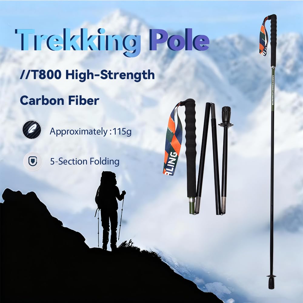 Bastones de senderismo plegables de fibra de carbono ultraligeros – Juego de 2 con mango antihumedad y funda – Ideal para senderismo, montaña y camino