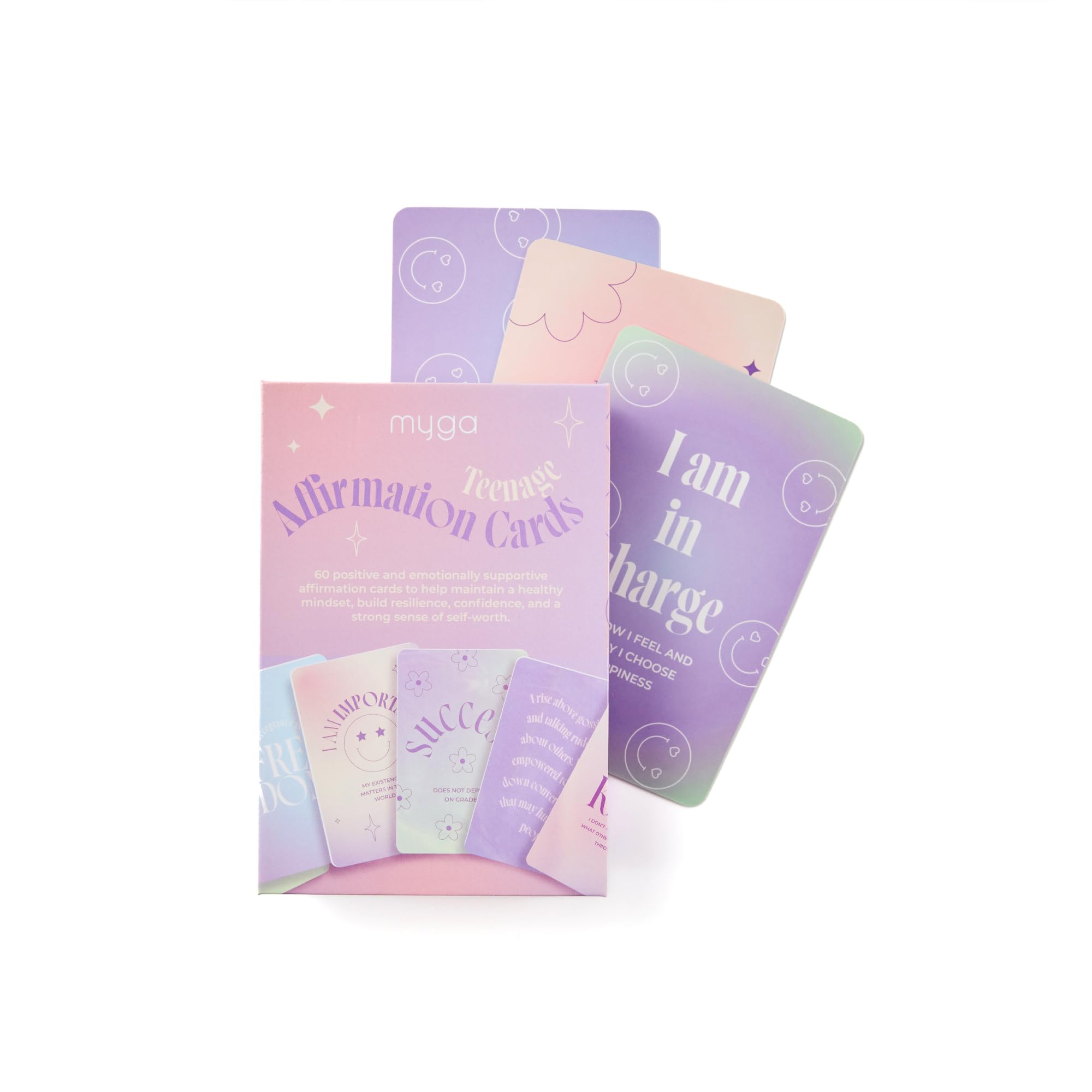 Myga Positive Affirmation Cards for Teens - 60 Daily Motivational Quotes for Teen Girls, Boys & Young Adults - Inspirational Card Deck to Boost Confidence, Mindfulness & Self-Esteem