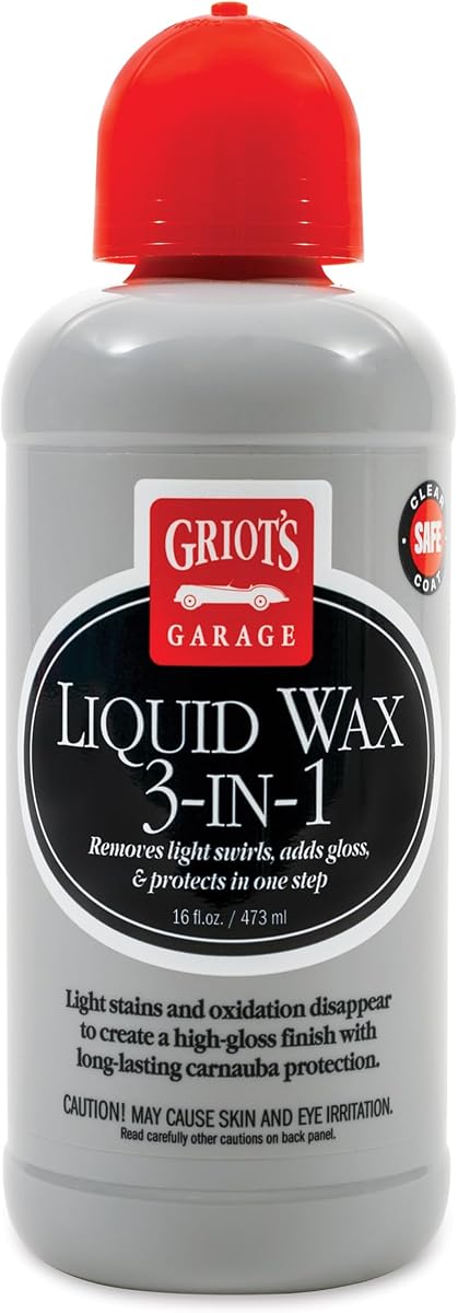 Griots Garage Cera líquida 3 en 1 para pulido y detalles de automóviles, brillo alto y protección a base de carnauba para pintura de automóviles, 11013, 16 oz