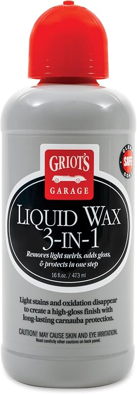 Griots Garage Cera líquida 3 en 1 para pulido y detalles de automóviles, brillo alto y protección a base de carnauba para pintura de automóviles, 11013, 16 oz