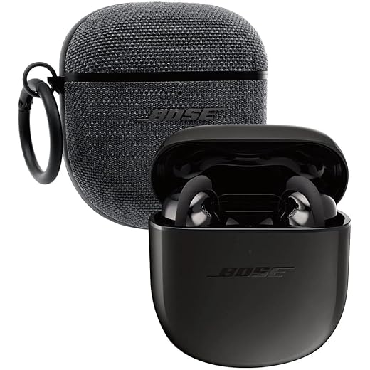 Bose auricolari quietcomfort earbuds ii bundle con custodia in tessuto, wireless, bluetooth: cuffie in-ear con personalizzazione dell’eliminazione del rumore e del suono, nero triplo