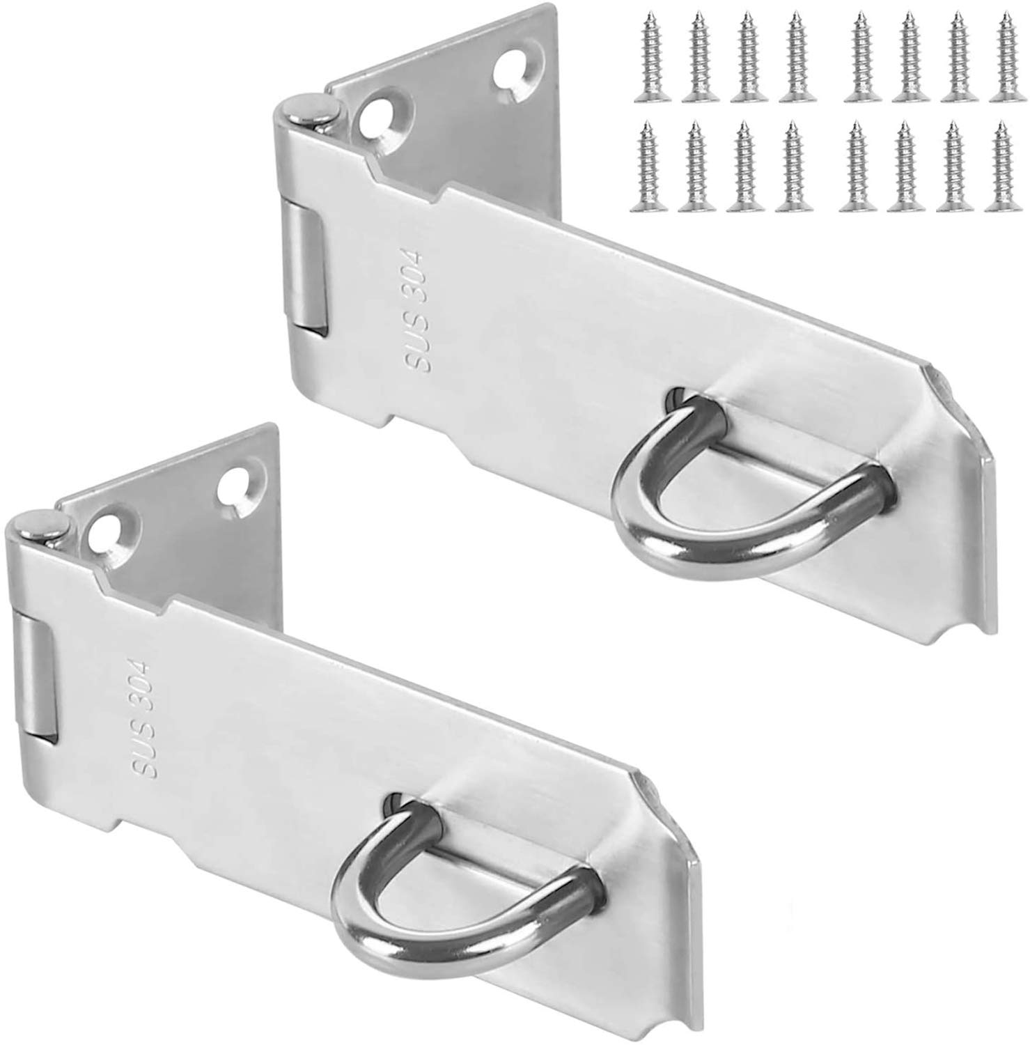 DELFINO Padlock Hasp, Stainless Steel Security Door Clasp Hasp Lock Latch, Suitable for Room Door Locks, Garden Door Locks 2mm Extra Thick Door Gate Bolt Lock with 16 Mounting Screws (2 Pcs 3 Inch)