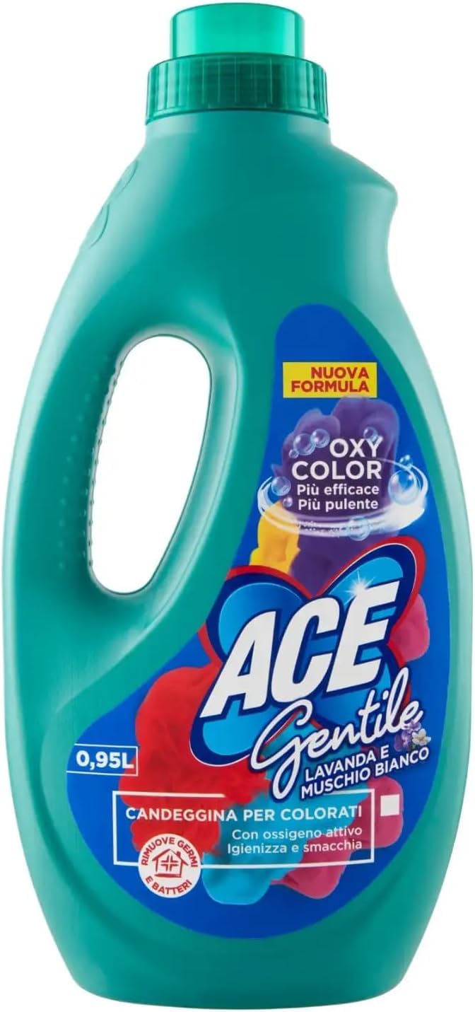 4x Ace Gentile Candeggina per Colorati,Bleichmittel für Farben – Lavendel und Weißer Moschus Wirksam Gegen Flecken 950ml + Beni Culinari Kostenloser Schlüsselanhänger
