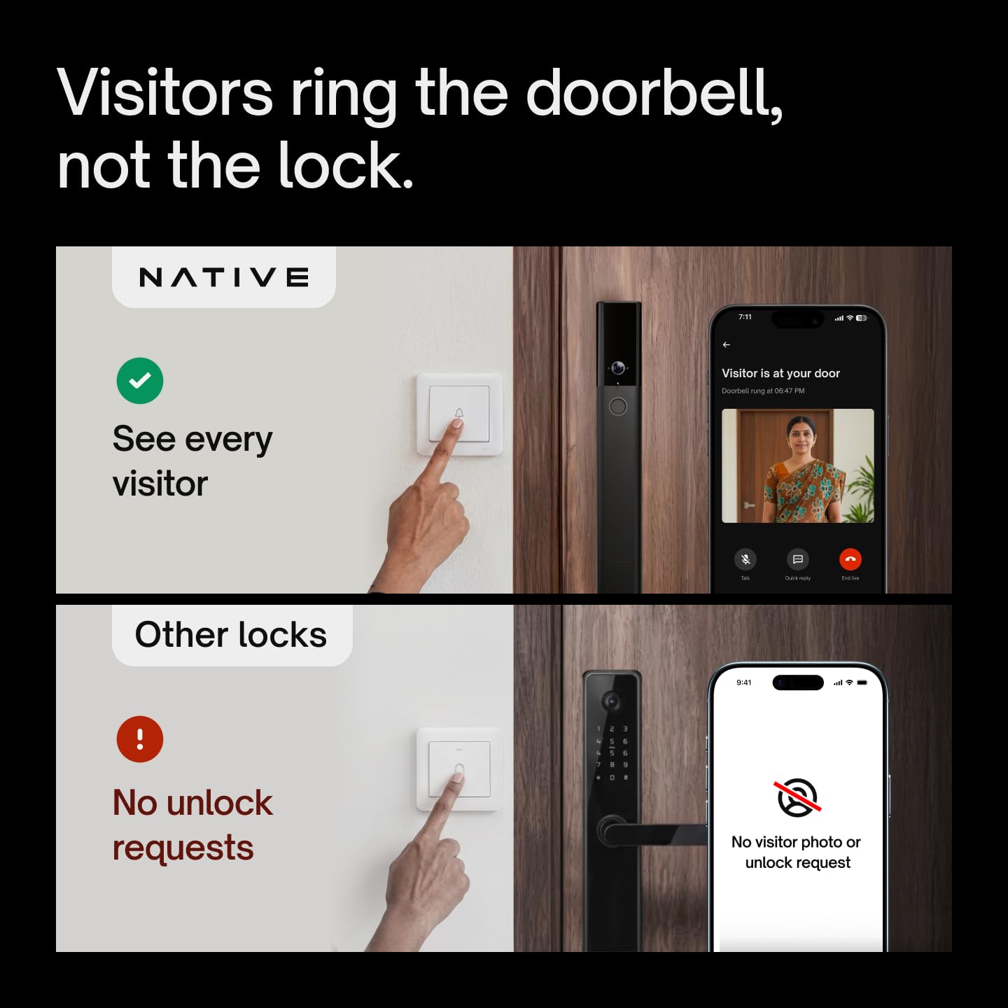Native Lock Ultra by Urban Company | Smart Door Lock | Face Unlock | Live HD Video & 2-Way Talk | 9-Way Unlock & Doorbell Connect | 5 Bolt Strength | 3-Year Unconditional Warranty | Free Installation — Amazon image 10