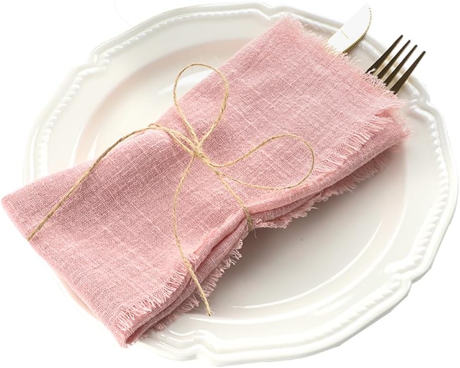 Cotton Cloth Napkins with Fringe Set of 50, Pink 17 * 17 inch Handmade Washable Cloth Napkins Bulk for Wedding Bridal Shower Party Dinner Table Decoration