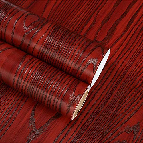 Hode Papel Adhesivo para Muebles Rojo Madera 40cm X 2m Papel Pintado Vinilo Pegatina para Muebles Cocina Decorativa Autoadhesivo PVC Impermeable
