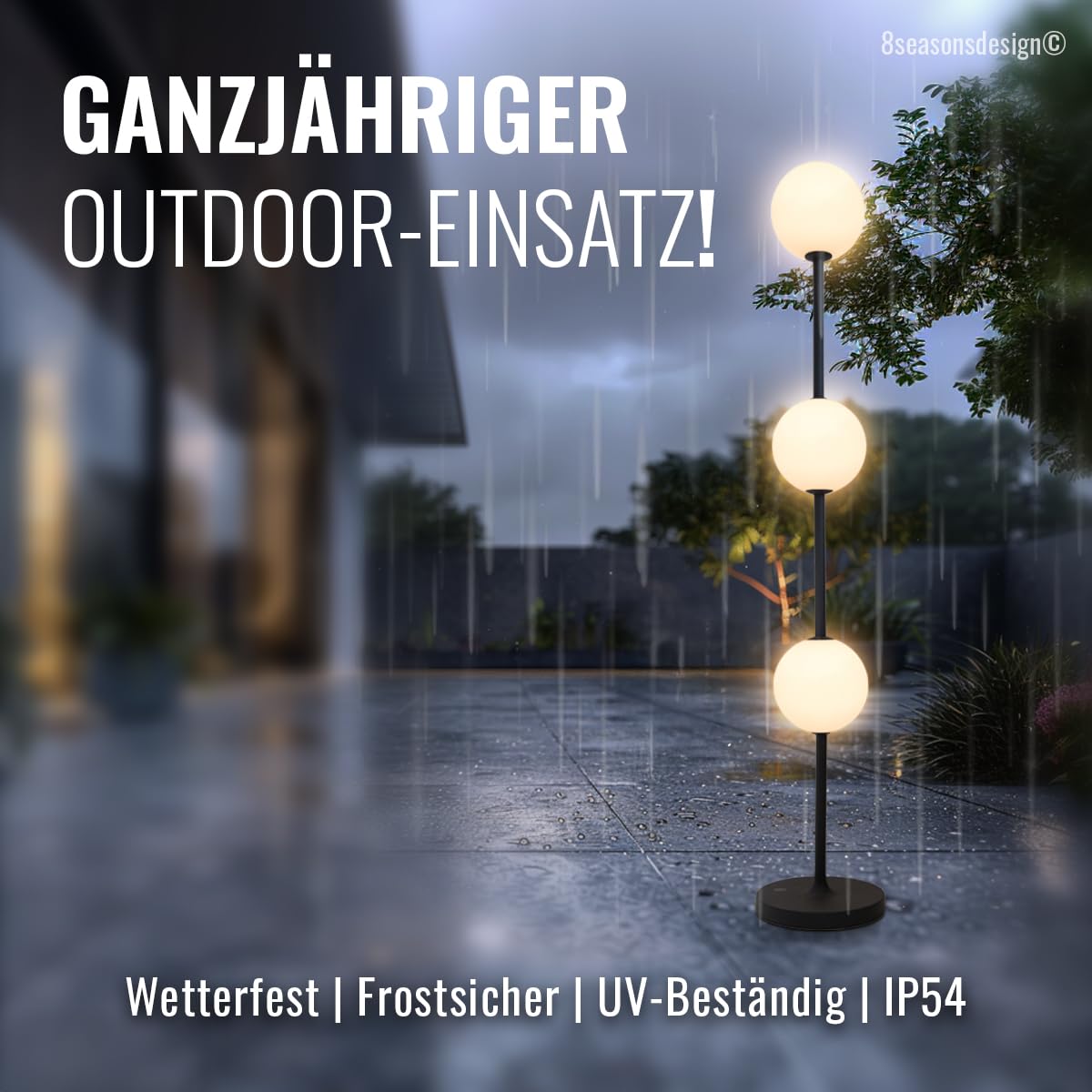 8 seasons design LED Akku Stehlampe, innen & außen, 78,5cm - Glowing Elegance - dimmbar, Licht warmweiß, wetterfest - kabellos, USB-C & Powerbank-Funktion - Wohnbereiche, Balkon oder Terrasse